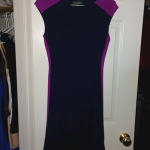Ralph Lauren Colorblock Cap-Sleeve Sheath Dress in Navy and Purple